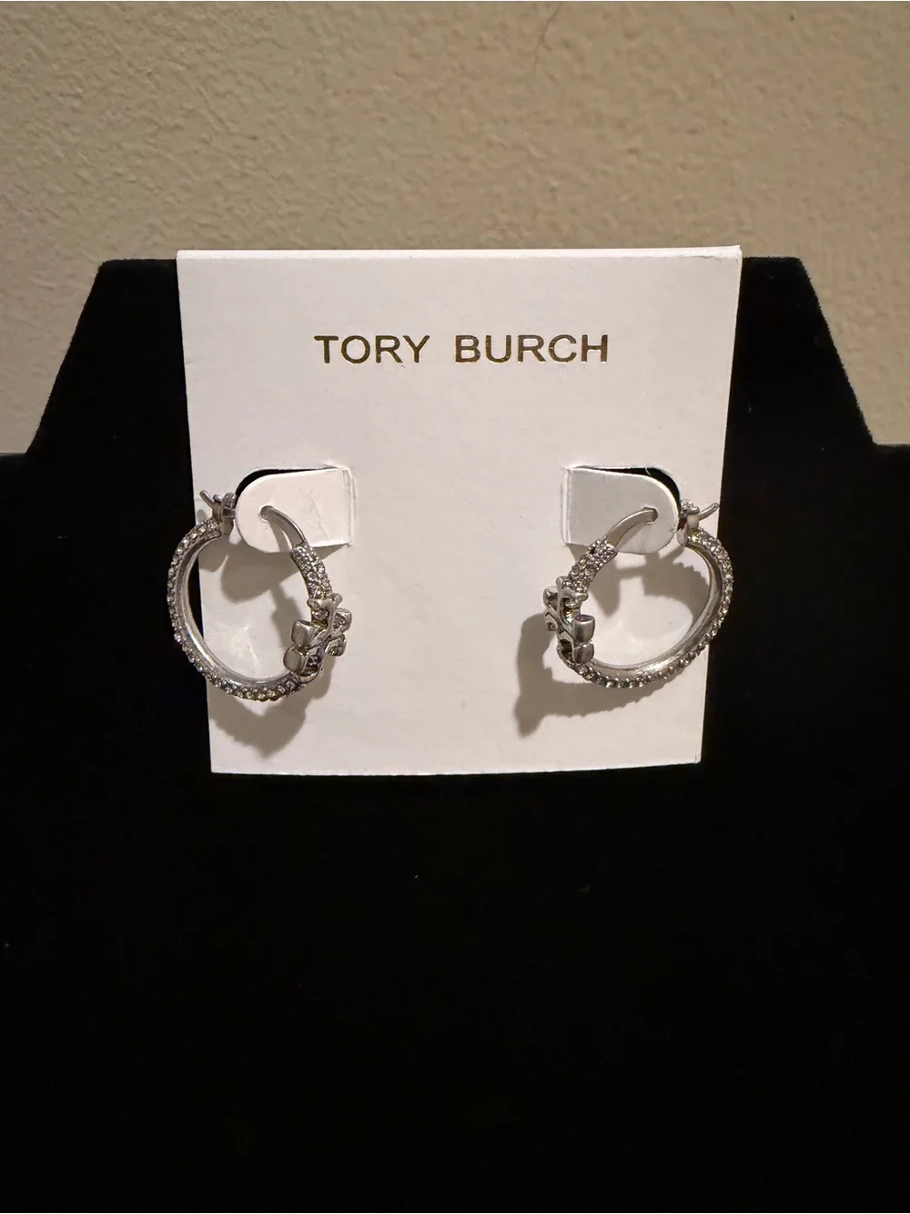 Tory Burch Silver Hoop Earrings with Crystal Detail
